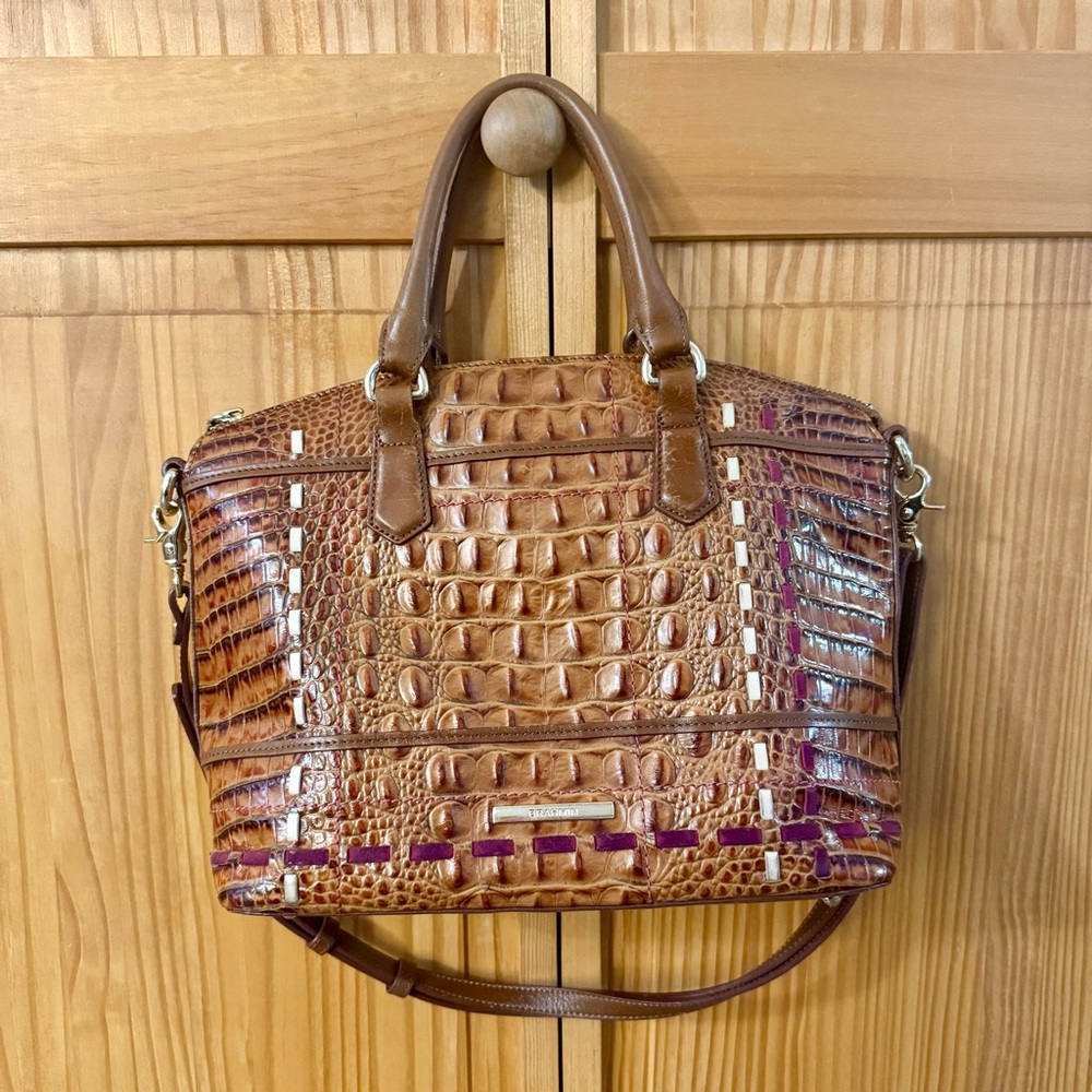 LAST CHANCE CLOSET CLOSING Brahmin Toasted Almond Fuschia Crocodile Embossed